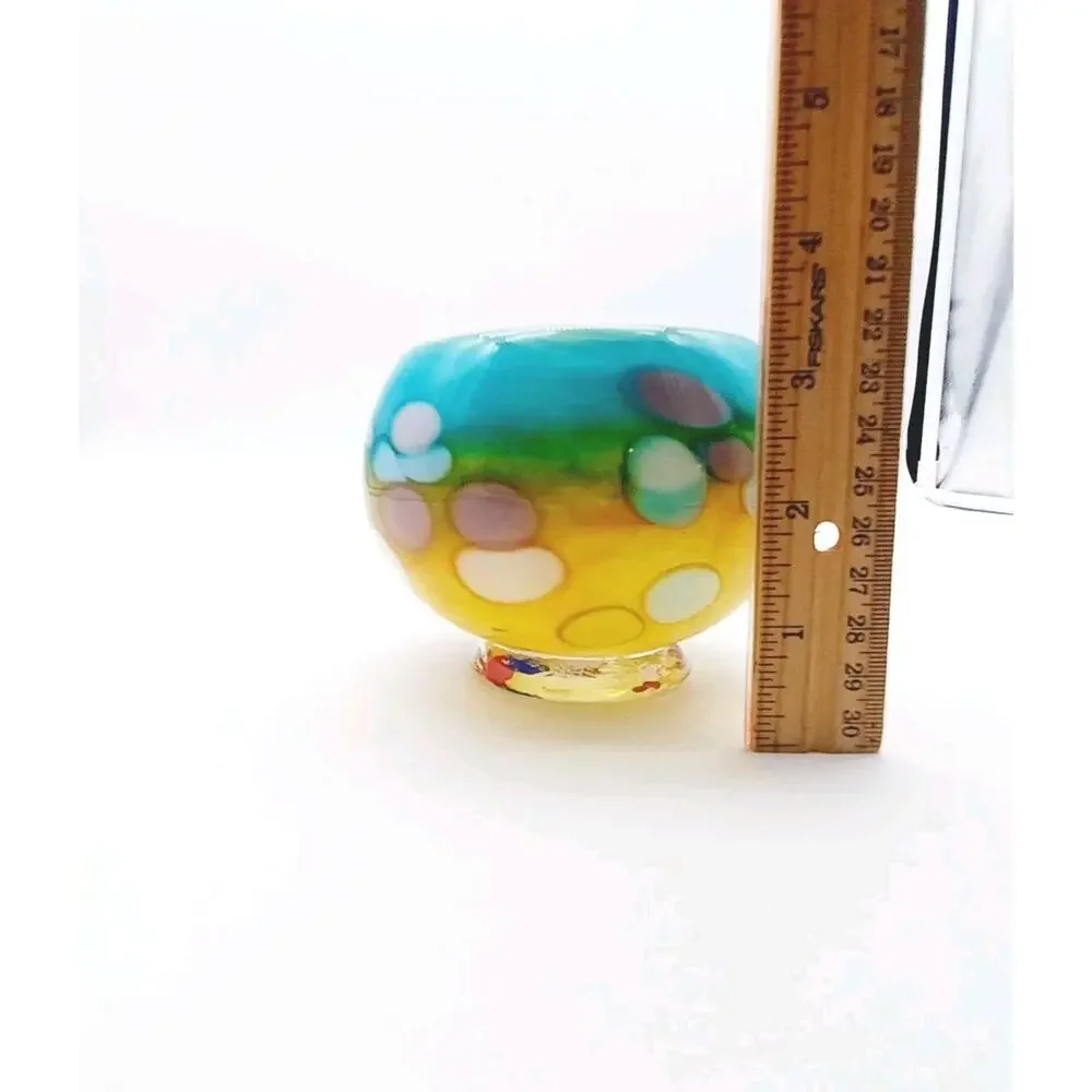 Tutti Frutti Glass Bowl Multicolor Cased Candle Holder Short Vase